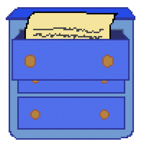 A pixel drawing of a chest of drawers with the top drawer open